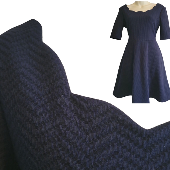 Blue Skater Dress  sz.M  Scalloped Neckline - Picture 1 of 5